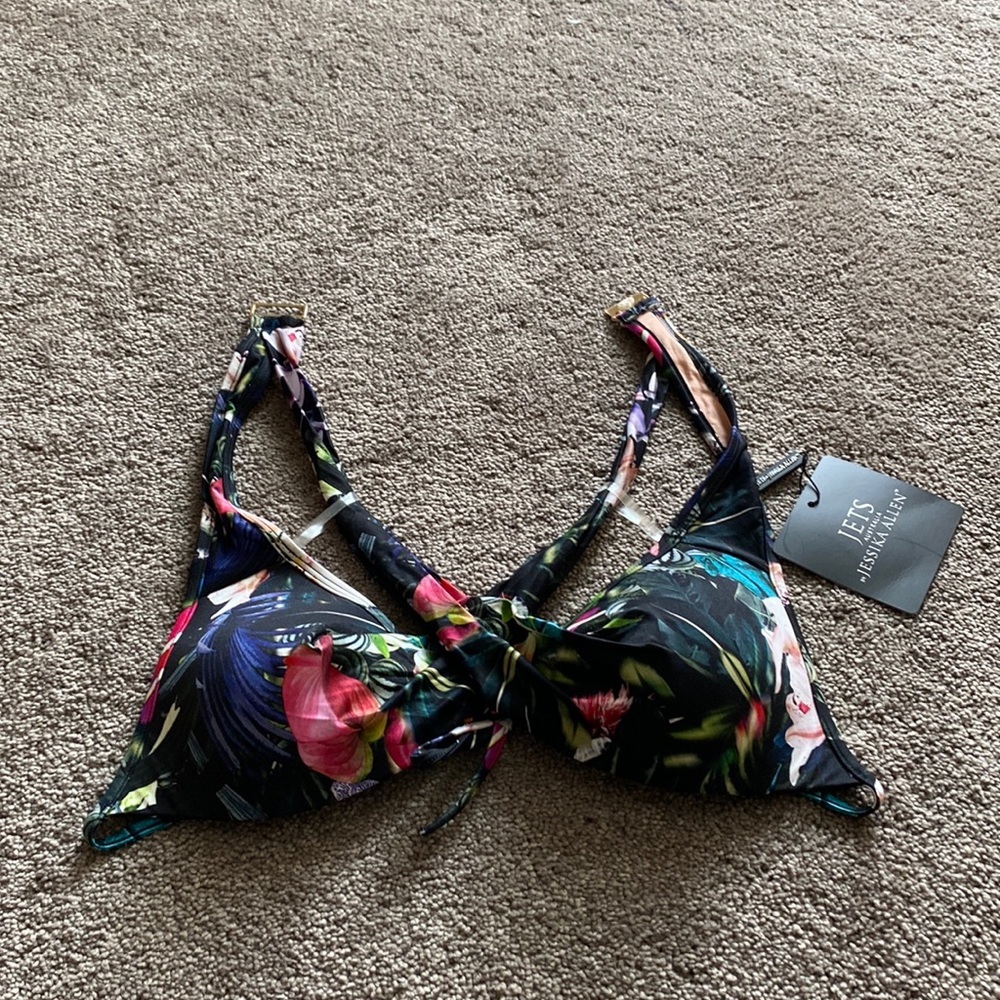 JETS by Jessika Allen Floral Bralette Bikini Top Adjustable Straps Swim SIZE 8